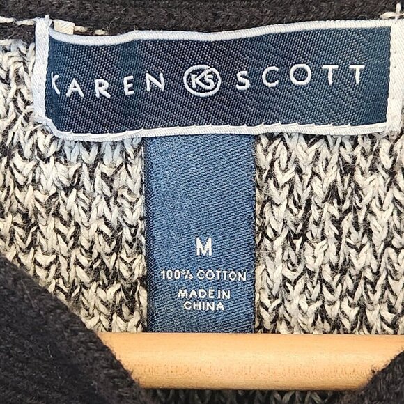 Karen Scott Pullover Sweater Womens M B/W Marled 3/4 Roll Cuff Sleeves Cotton - Picture 2 of 6
